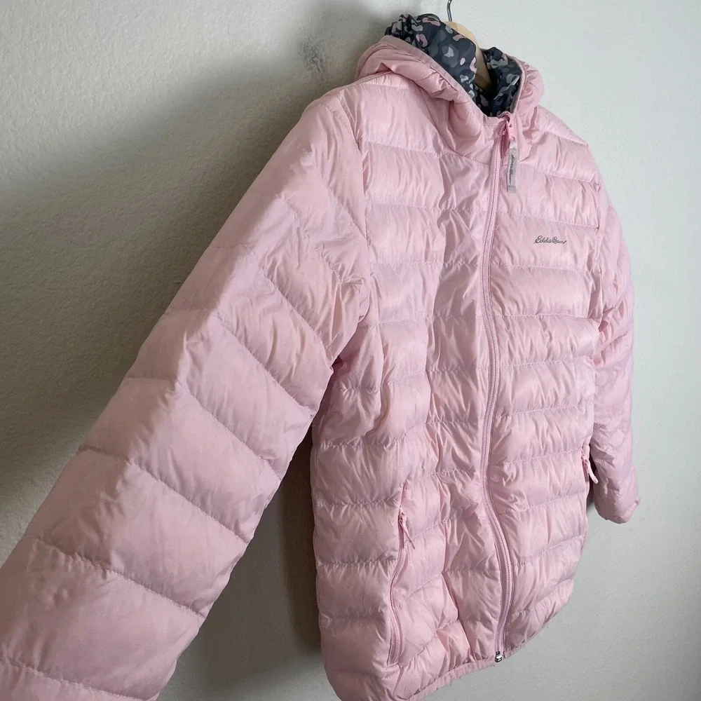 Eddie Bauer Girls Large 14/16‎ Reversible Puffer Down Jacket Zip Up Hooded